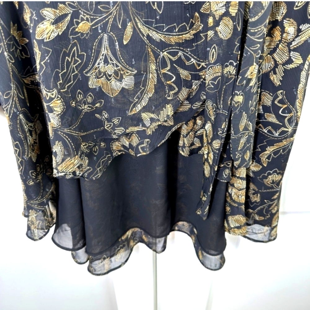 🏷️TORRID Chiffon Layered Tie Front Surplice Tunic Black Floral Blouse Size 1X - Picture 9 of 15